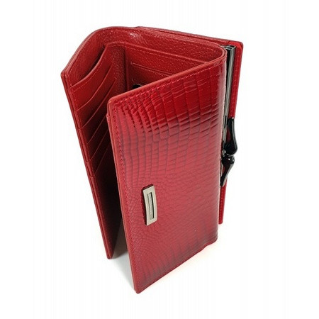 KICSI piros, két oldalas krokkó lakk bőr női pénztárca-keretes